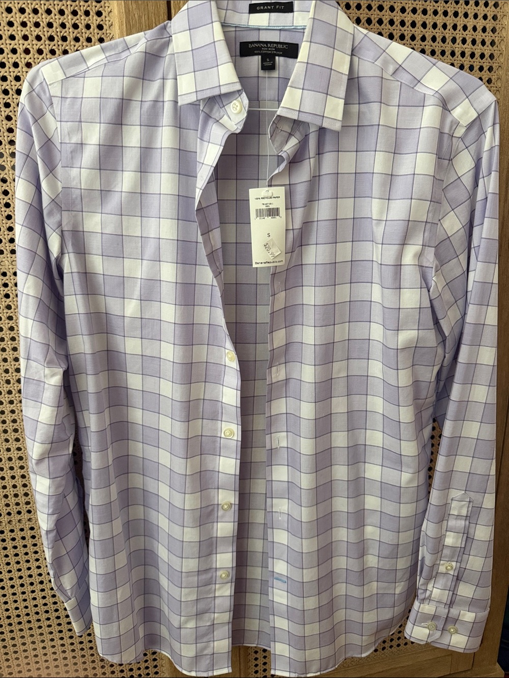 Banana Republic Men’s Lavender and White Windowpane Dress Shirt